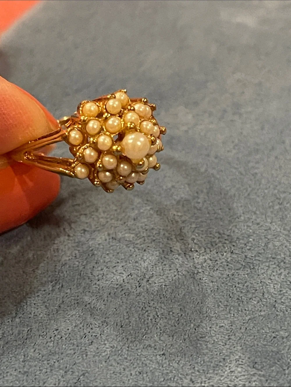 Pearl 18K Gold Filled Stamped Cluster Vintage Cocktail Ring with Creamy Pearls